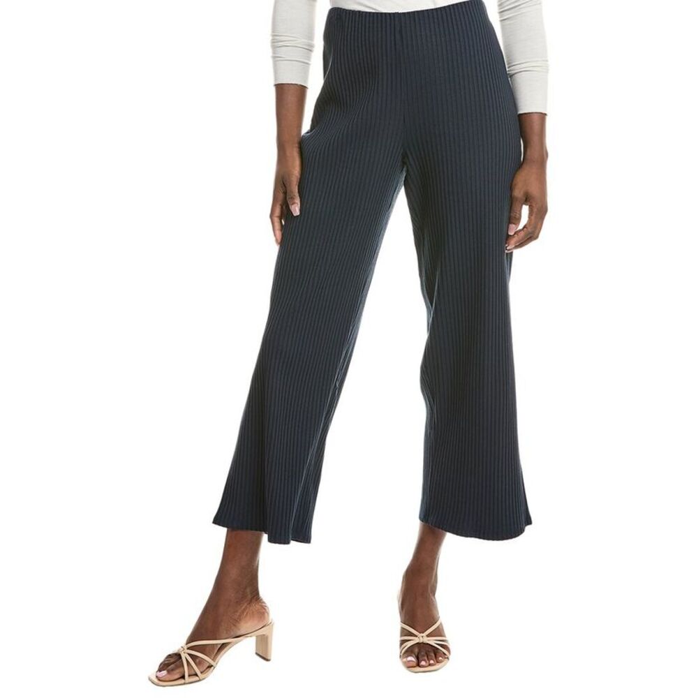 Eileen Fisher Navy Ribbed Straight-Leg Cropped Pants